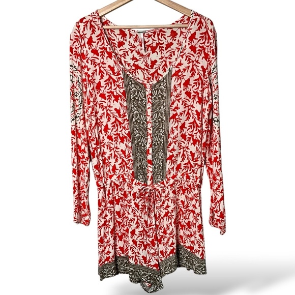 FREE PEOPLE 100% Viscose Resort Romper in Gardenia Combo Drawstring Waist Sz S - Picture 3 of 9